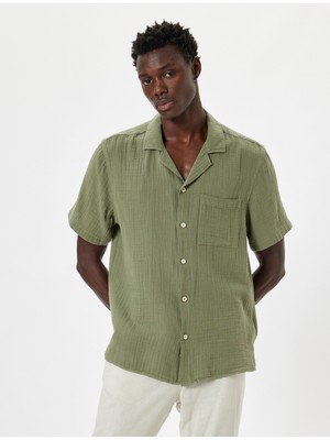 Koton Kısa Kollu Gömlek Dokulu Cep Detaylı Pamuklu