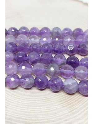 Yaşam Tohumu Bileklik Boy Ametist Taşı Açık Renk Faset Kesim Yarım Dizi 8mm (18CM Uzunluğundadır)