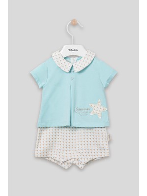 Babydola Yakalı Summer Baskılı Bebek Unisex Takım Görünümlü Tulum 13030