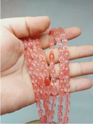 Yaşam Tohumu Bileklik Boy Gül Kuvars Taşı Arpa Kesim Yarım Dizi 6*8.5mm (51306) (18CM Uzunluğundadır)