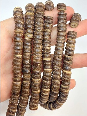 Yaşam Tohumu Bileklik Boy Hindistan Cevizi Kabuğu Ahşap Yarım Dizi Rondela Kesim 8.5*3mm (18CM Uzunluğundadır)