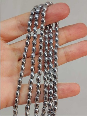 Yaşam Tohumu Bileklik Boy Hematit Taşı Arpa Kesim Yarım Dizi 4*5.5mm (49640) (18CM Uzunluğundadır)