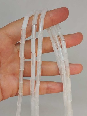 Yaşam Tohumu Bileklik Boy Kristal Kuvars Taşı Silindir Kesim 4X12.5MM Yarım Dizi (49374) (18CM Uzunluğundadır)