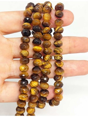 Yaşam Tohumu Bileklik Boy Kaplan Gözü Taşı Rondela Faset Kesim 5.5*7.5mm Yarım Dizi (46002) (18CM Uzunluğundadır)