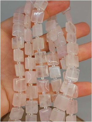 Yaşam Tohumu Bileklik Boy Pembe Kuvars Taşı Yandan Oyuklu Kare Kesim 10X10MM Yarım Dizi (18CM Uzunluğundadır)