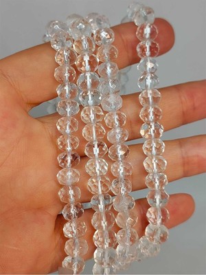 Yaşam Tohumu Bileklik Boy Kristal Kuvars Taşı Rondela Faset Kesim 5.5*7mm Yarım Dizi (18CM Uzunluğundadır)