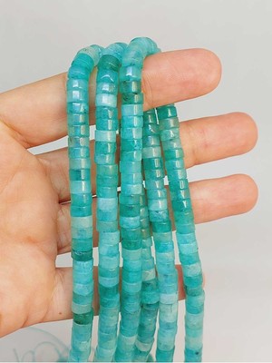 Yaşam Tohumu Bileklik Boy Amazonit Taşı Şekilli 3X6MM Yarım Dizi (49350) (18CM Uzunluğundadır)