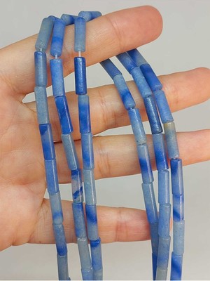 Yaşam Tohumu Bileklik Boy Mavi Aventurin Taşı Silindir Kesim 4X12.5MM Yarım Dizi (49398) (18CM Uzunluğundadır)