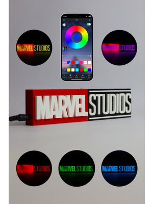 Domini  Marvel Studios - Rgb LED Işıklı 3 Boyutlu Tabela - 20CM x 5cm x 2cm (Bluetooth Kontrollü)