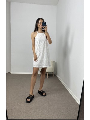 Myrum Butik Ekru Askılı Fisto Elbise L