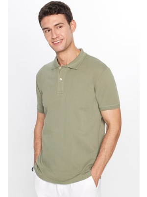 Tudors Erkek Slim Fit Dar Kesim %100 Pamuk Yumuşak Dokulu Düz Pike Haki Polo Yaka Tişört