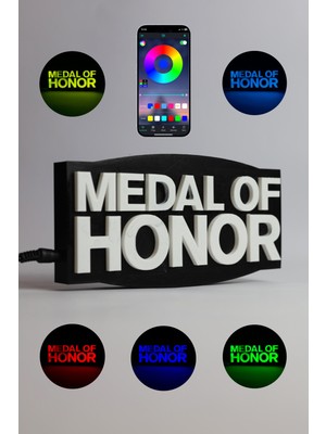 Domini Medal Of Honor - Rgb LED Işıklı 3 Boyutlu Tabela - 20CM x 10CM x 2cm (Bluetooth Kontrollü)