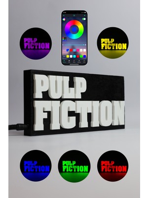 Domini Pulp Fiction - Rgb LED Işıklı 3 Boyutlu Tabela - 20CM x 9.5cm x 2cm (Bluetooth Kontrollü)