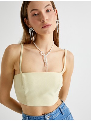 Koton x Tuba Ünsal - Ince Askılı Crop Üst Arkası Gipe Detaylı