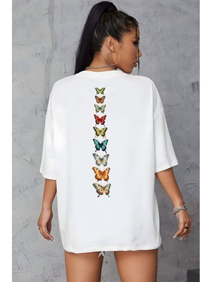 Young Fit Kelebek Sırt Baskılı Pamuklu Oversize Tişört