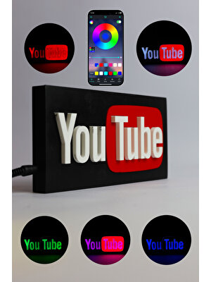 Domini Youtube - Rgb LED Işıklı 3 Boyutlu Tabela - 20CM x 10CM x 2cm (Bluetooth Kontrollü)