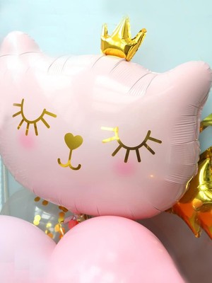 Parti Adresi Sevimli Kedi Folyo Balon Pembe 30"  76 Cm