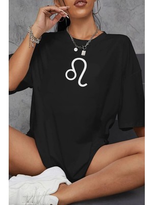 Young Fit Aslan Burcu Simgeli Baskılı Pamuklu Unisex Oversize Tişört