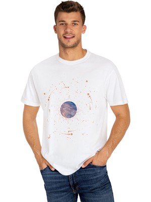 Young Fit Gezegen Temalı Baskılı Unisex Oversize Pamuklu Tişört