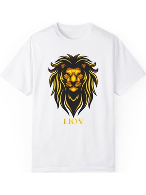 Young Fit Aslan Kafası Baskılı Unisex Oversize Pamuklu Tişört