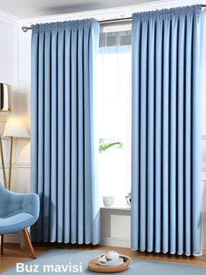 Mebelport Curtain Blackout Karartma 1/2 Pileli Fonluk Buz Mavisi