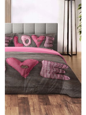 Amor Home Sevgililer Günü Çift Kişilik Pamuk Saten Nevresim Love Wood