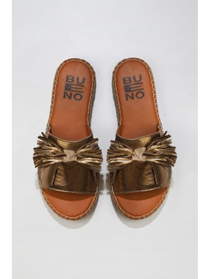 Bueno Shoes Bronz Parlak Deri Kadın Espadril Terlik 01WN3000