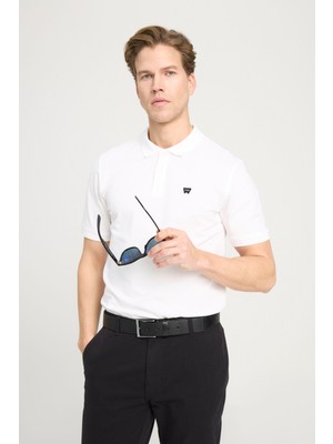 Wrangler W7D5K4XX2T989 Beyaz Erkek Regular Fit Normal Kesim Polo Yaka Wrangler Logolu  Pamuk Tşört