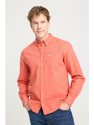 Wrangler W5MY20527933L Turuncu Erkek Regular Fit Normal Kesim %100 Pamuk Gömlek