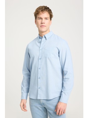 Wrangler W5MY205279M31 Mavi Erkek Regular Fit Normal Kesim %100 Pamuk Gömlek