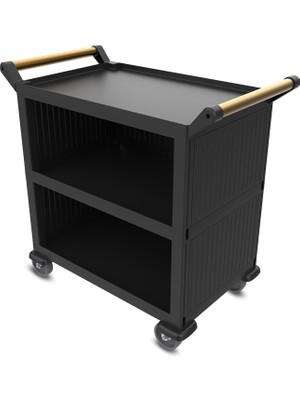 Mete Kapalı Model 3 Katlı Servis Arabası Plus Siyah 96x52x107 cm