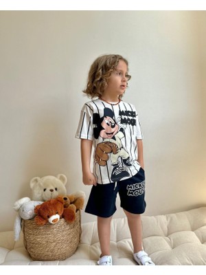 Sacro Kids Mickey Mouse Beyzbol Baskılı Şort T-Shirt Erkek Çocuk Takım