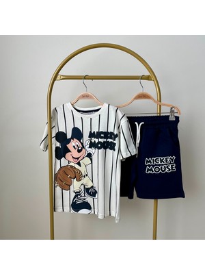 Sacro Kids Mickey Mouse Beyzbol Baskılı Şort T-Shirt Erkek Çocuk Takım