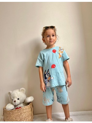 Sacro Kids Bluey Baskılı Şort T-Shirt Erkek Takım