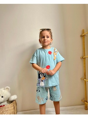 Sacro Kids Bluey Baskılı Şort T-Shirt Erkek Takım