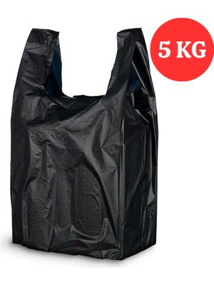 Kalbi Ticaret Kalın Siyah Poşet Büyük Boy 5 kg Hışır Atlet Poşet Market Manav Poşeti Çöp Poşeti