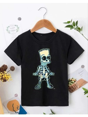 Tarz Yeri Bisiklet Yaka Kısa Kol Çocuk Baskılı T-Shirt - Siyah