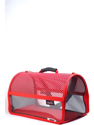 Migno Flybag Voyager Fileli-Şeffaf Model Kedi Köpek Taşıma Çantaları - Kırmızı