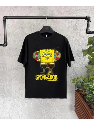 Tarz Yeri Bisiklet Yaka Kısa Kol Çocuk Baskılı T-Shirt - Siyah