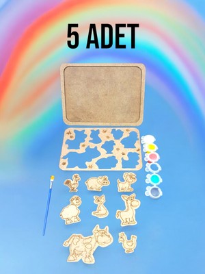 Sharp&art Çocuklar Için Puzzle Ahşap Hayvanlar Boyama Seti,boyarken Öğrensinler,boya ve Fırça ile Birlikte