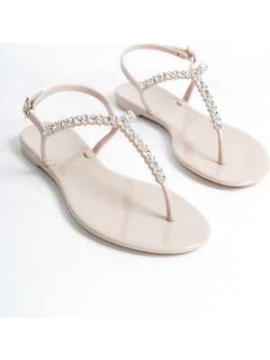 Mubiano Summer Kadın Jelly Mat Bej Taş Detay Düz SANDALET-MSTB7070-BJ