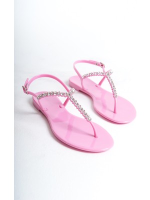 Mubiano Summer Kadın Jelly Mat Pudra Taş Detay Düz SANDALET-MSTB7070-PD