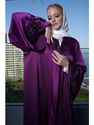 Harika Wear Sultana Özel Mor Kristal Işlemeli Abaya Ferace