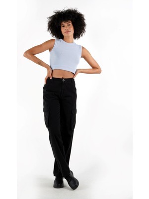Alexander Gardi  Bisiklet Yaka Kolsuz Fitilli Crop T-Shirt (B24-00219)