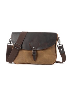 Tushuangjue M824-HAKI Kişilik Retro El Yapımı Deri Erkek Messenger Çanta Hafif Dayanıklı Crossbody Çanta Erkek Kanvas Omuz Çantası (Yurt Dışından)