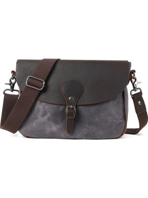 Tushuangjue M824-HAKI Kişilik Retro El Yapımı Deri Erkek Messenger Çanta Hafif Dayanıklı Crossbody Çanta Erkek Kanvas Omuz Çantası (Yurt Dışından)