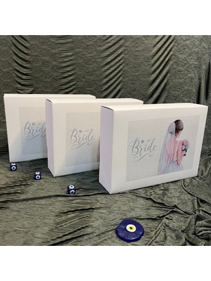 Giftpuffy 3'lü Özel Tasarım Gelin ve Damat Nişan Düğün Bohça Kutusu-Beyaz