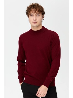 Leon One Erkek Bordo Renk Yarım Balıkçı Yaka Regular Fit Tüylenme Yapmayan Triko Kazak