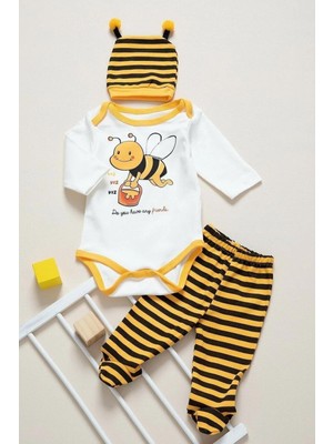 Mai Perla Unisex Bebek Zıbın Takımı 3'lü Sarı Arı Desenli