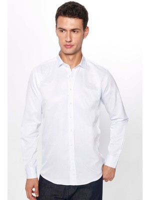 Tudors Erkek Modern Slim Fit Dar Kesim Uzun Kollu Pamuklu Çizgili 4 Mevsim Italyan Yaka Gömlek